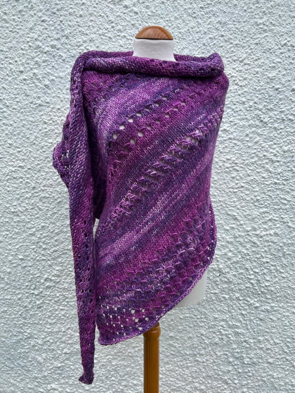 Lilacs in Bloom Merino Mohair Wool Handknitted Textured Lace Shawl Wrap
