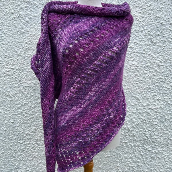 Lilacs in Bloom Merino Mohair Wool Handknitted Textured Lace Shawl Wrap