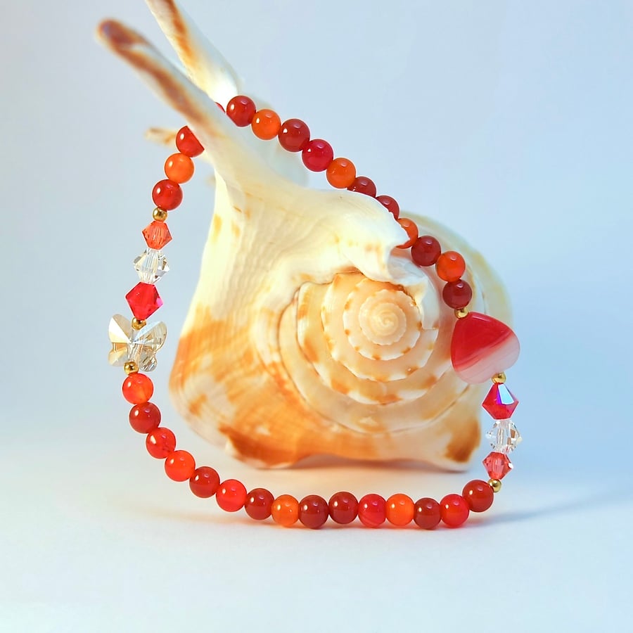 Mixed Agate Bracelet With Crystal Butterfly & Heart, Birthday Gifts For Her