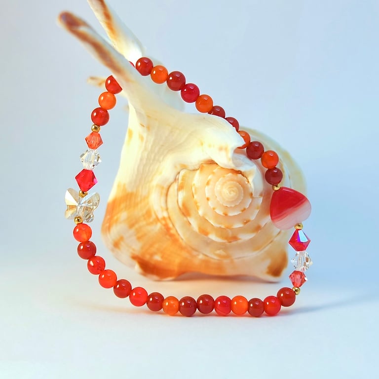 Mixed Agate Bracelet With Crystal Butterfly & Heart, Birthday Gifts For Her