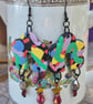 Brightly Coloured Arch Shaped Dangly Earrings Beaded Drops Star and Crystal  - Image 2