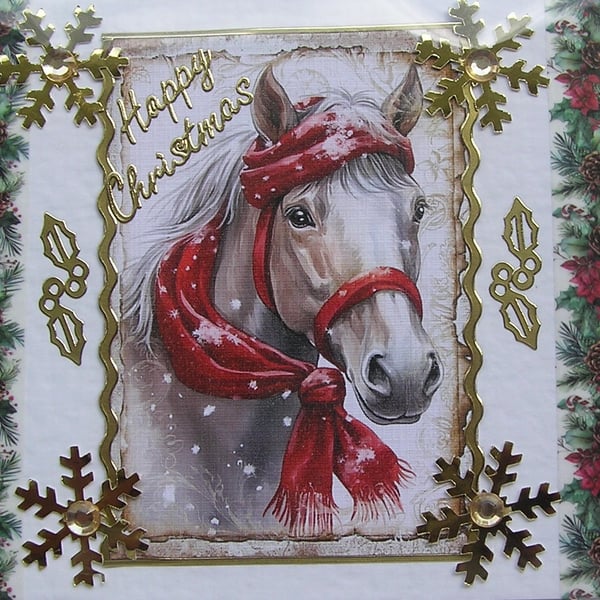 Happy Christmas Hand Crafted Decoupage Christmas Card - Happy Christmas 2963