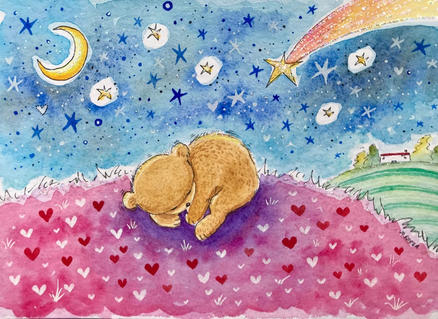 Sleep little baby  Original bear painting Jo Roper