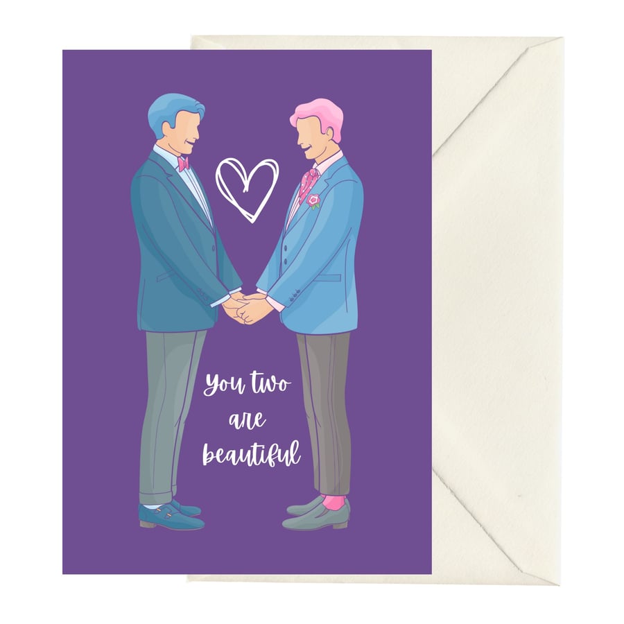 You Two Are Beautiful Gay Wedding or Engagement Day Gay Wedding Card
