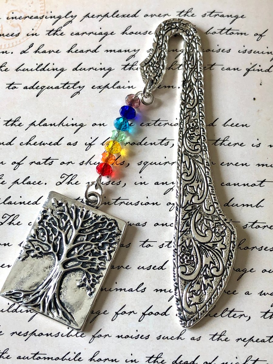Rainbow Chakra Tree of Life Beaded Ornate Bookmark 