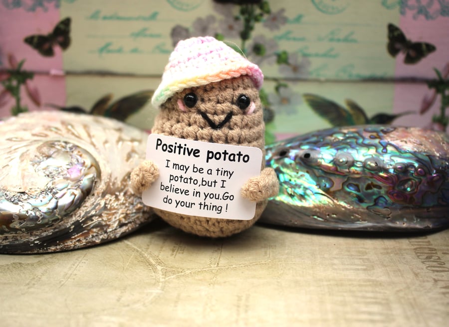 Positivity Potato:  Gift for Optimism - Handmade Crocheted Potato with Encourage