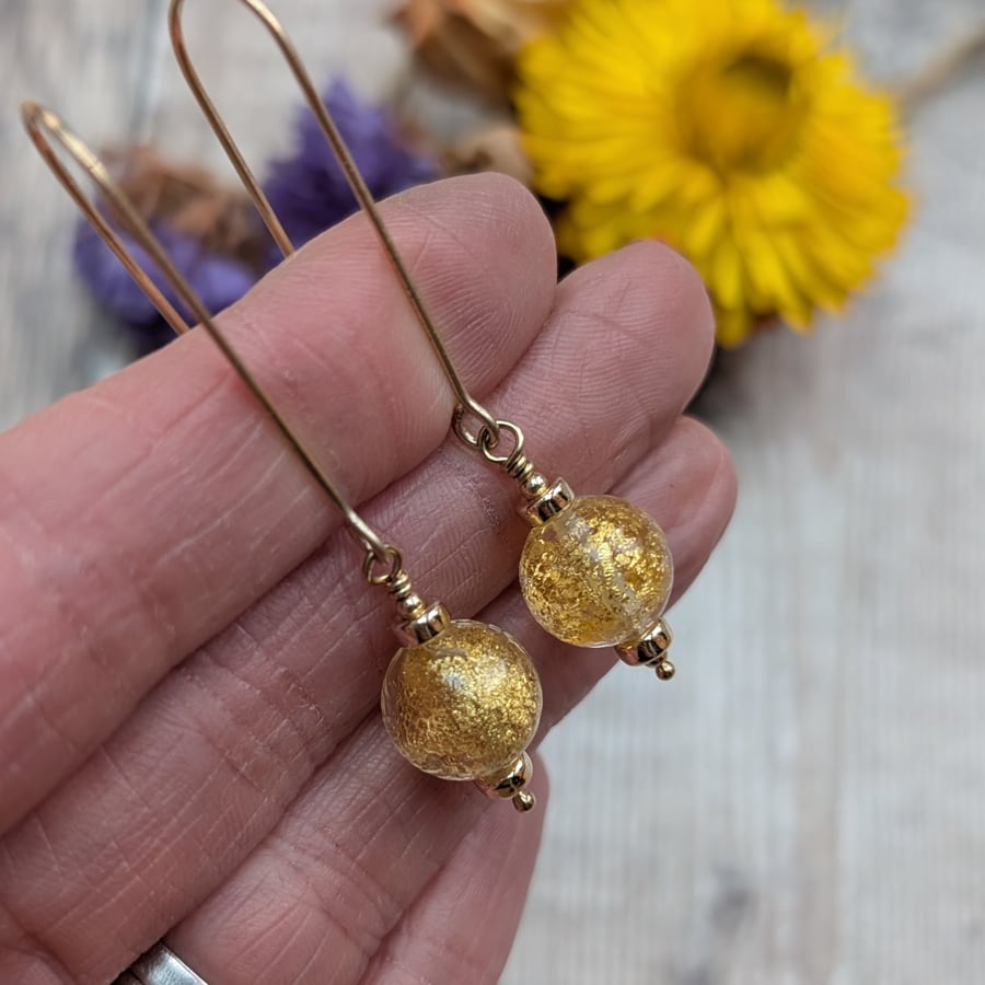 Gold Venetian Glass Bead Long Earrings - JBJ1082