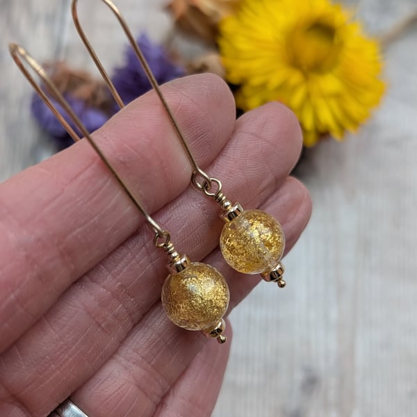 Gold Venetian Glass Bead Long Earrings - JBJ1082