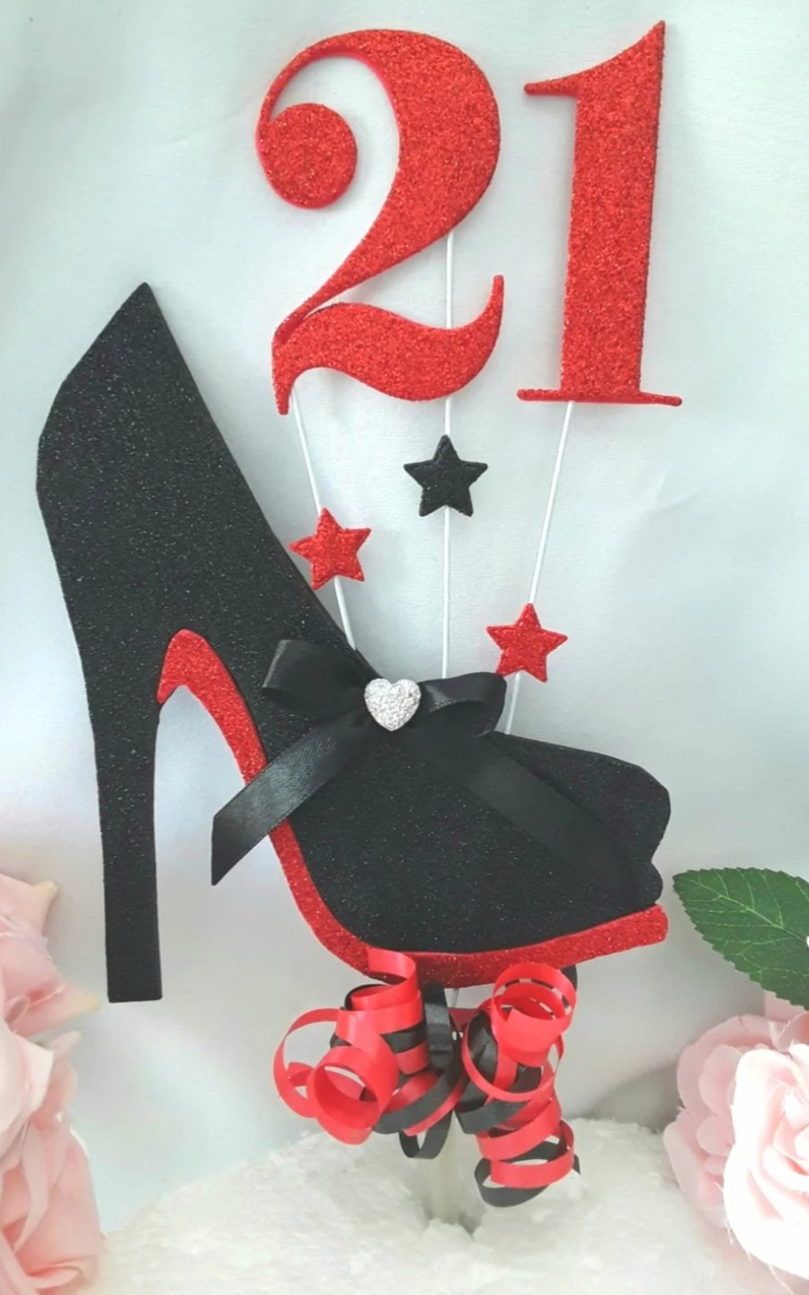 High Heel Shoe Topper, ANY AGE Glitter Stiletto Shoe Cake Topper