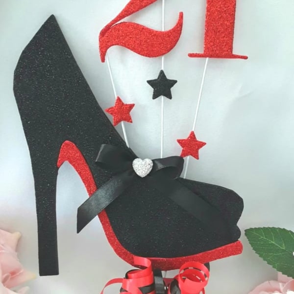 High Heel Shoe Topper, ANY AGE Glitter Stiletto Shoe Cake Topper