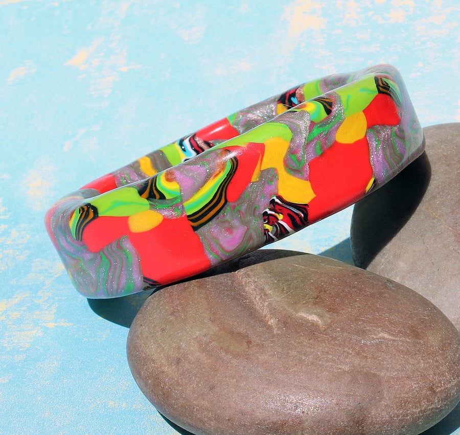 Designer Bangle - Abstract Pop Art Style in Rich Colours - Handmade - Artisan