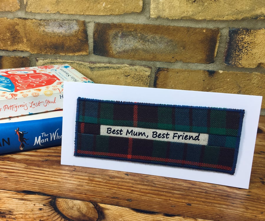 Bookmark Best Mum card & gift, Mum Birthday, Mother’s Day - Tartan kilt fabric