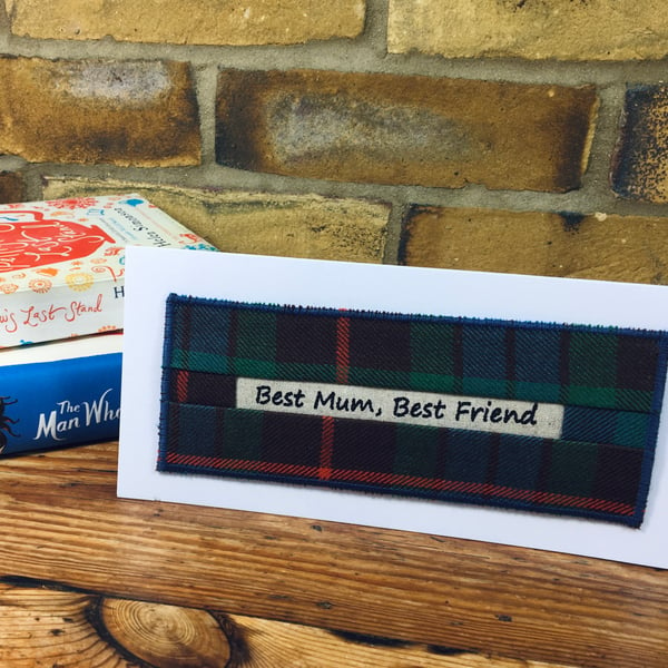 Bookmark Best Mum card & gift, Mum Birthday, Mother’s Day - Tartan kilt fabric