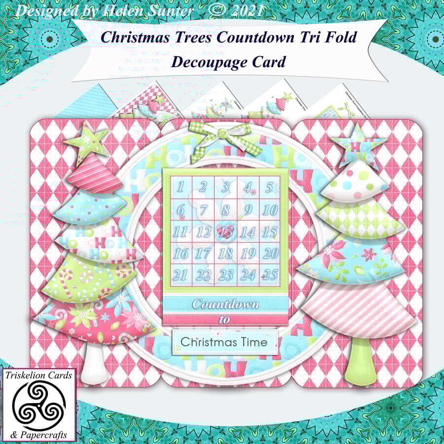 Printable Christmas Trees Countdown to Christmas Trifold Card Making Kit 