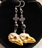 Alternative bird skull cross dangle earrings 