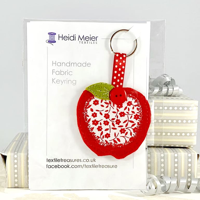 Apple textile keyring - felt fabric key ring, teachers thank you christmas gift