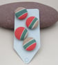4 Small Handmade Red Stripe Fabric Buttons - Image 2