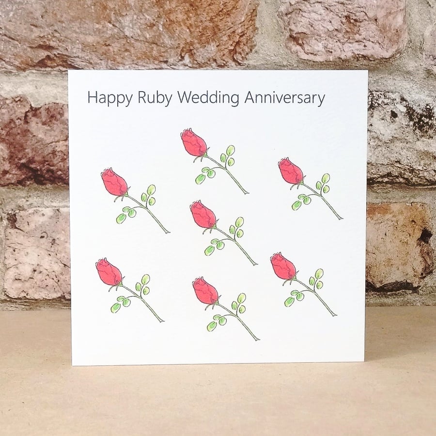 Ruby Wedding Anniversary Rosebuds Card 