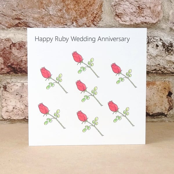 Ruby Wedding Anniversary Rosebuds Card 