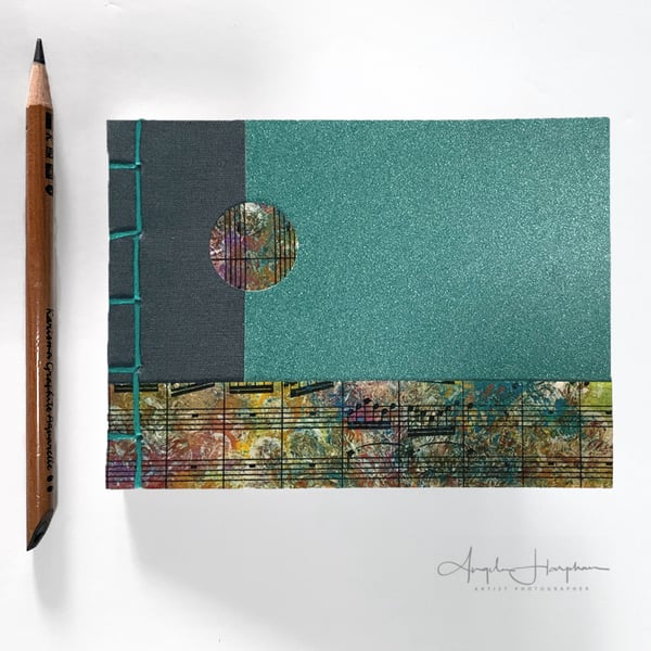 A6 Handmade Notebook Turquoise Grey - Sheet Music - other colours available
