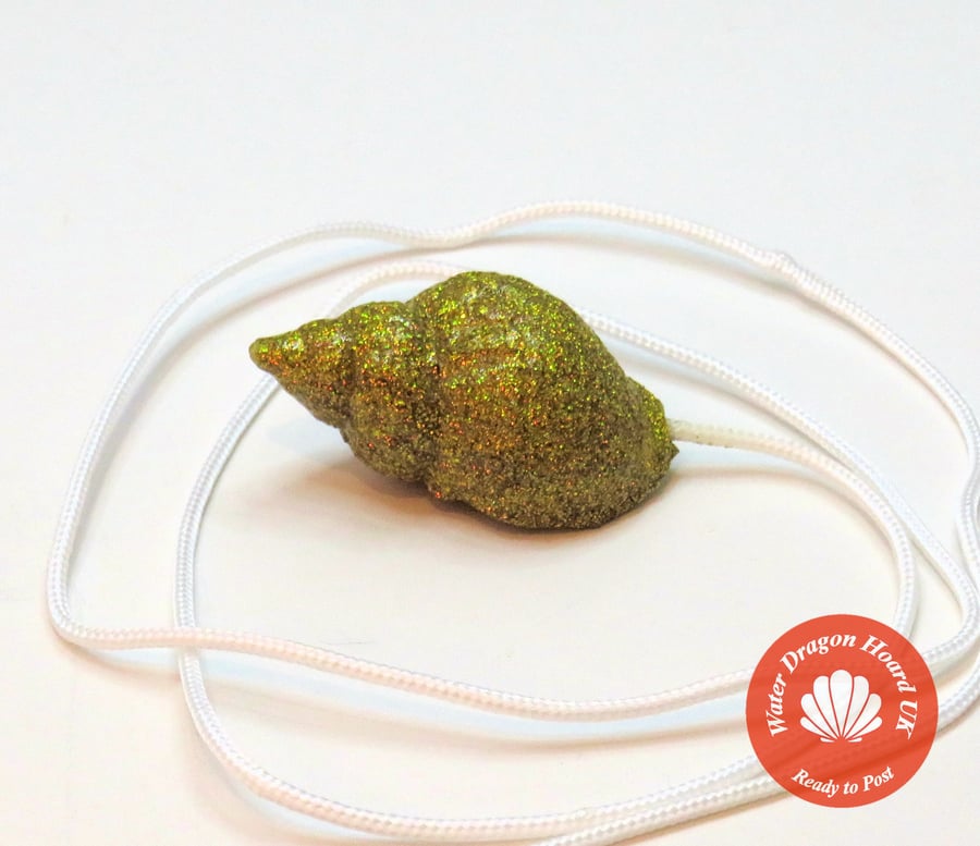 OOAK Large sea shell light pull handle with cord in yellow gold glitter