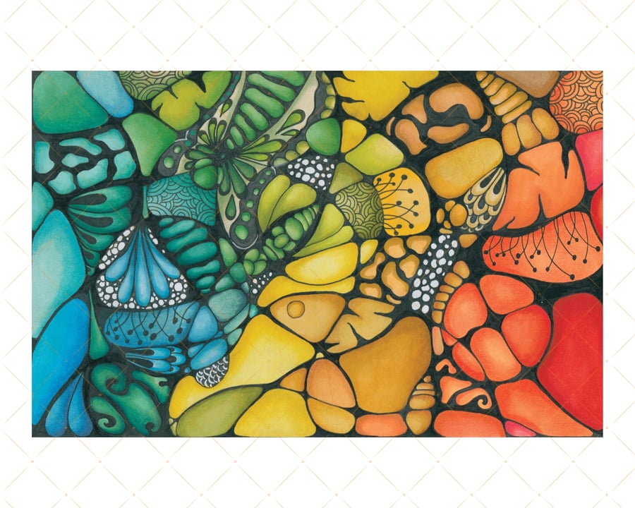 Rainbow Abstract Neurographic Art - Jitter bug A4