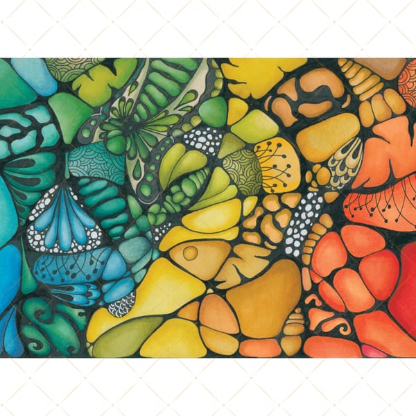 Rainbow Abstract Neurographic Art - Jitter bug A4