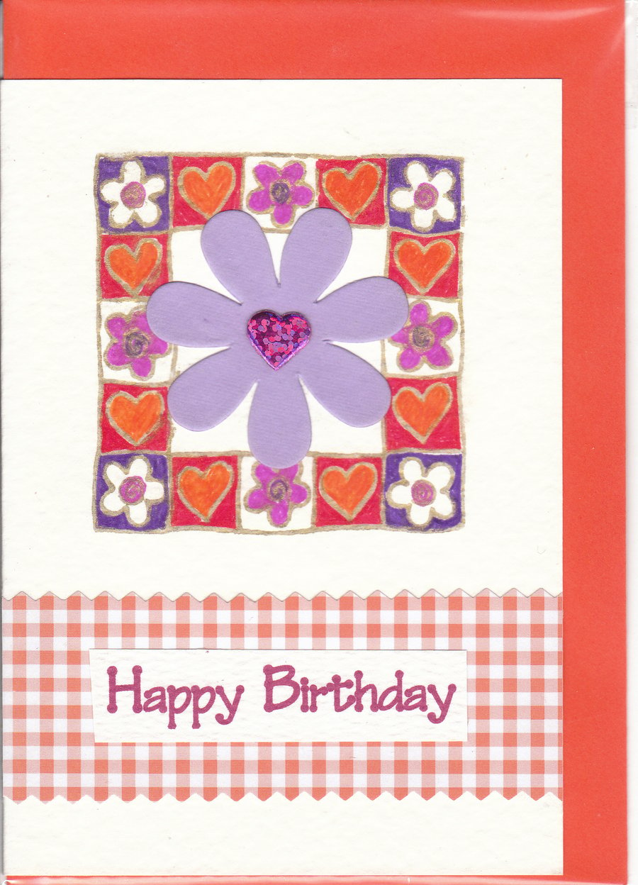 GIRLS TEEN BIRTHDAY CARD  Floral & Hearts