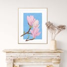 Magnolia Flowers Illustration Art Print, Flowers Wall Art, A4 Art Print