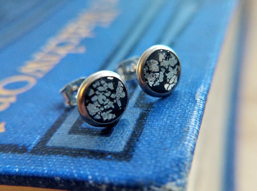 Black & silver clay and resin earrings 