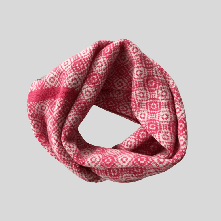 Cowl circle scarf merino lambswool pink and natural white