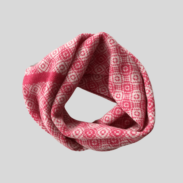 Merino Lambswool Circle Scarf Pink and Natural White