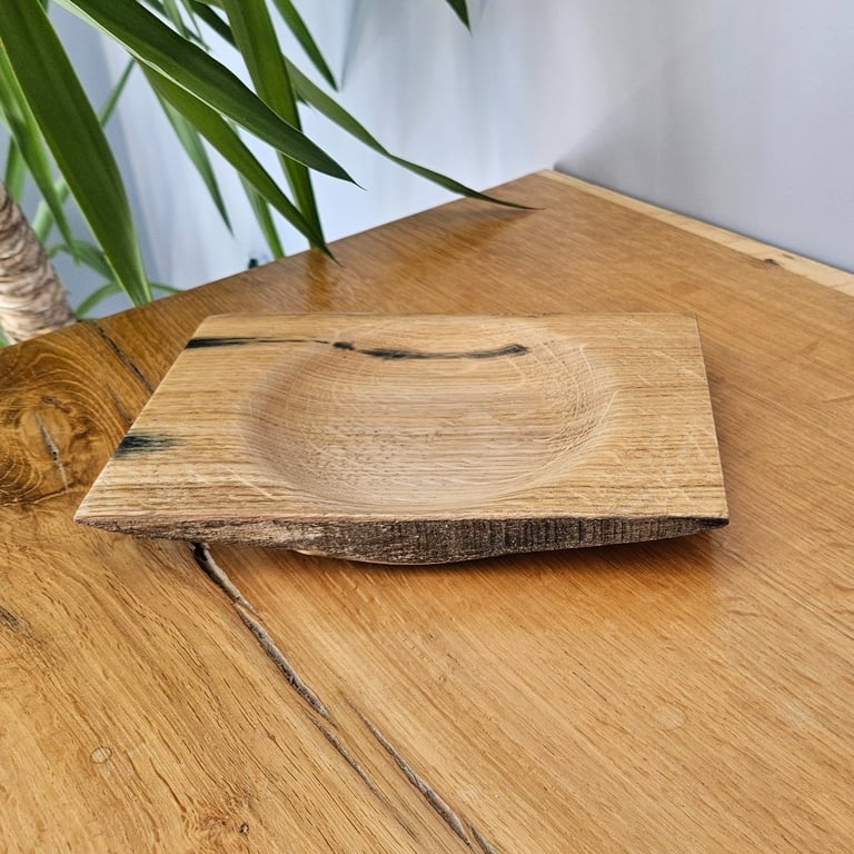 Rustic oak wooden turned trinket bowl