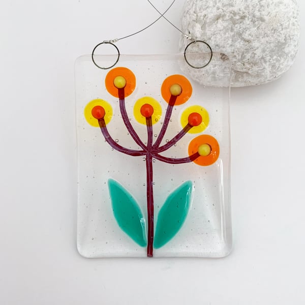 Fused Glass Seed Head Hanging - Handmade Glass Suncatcher