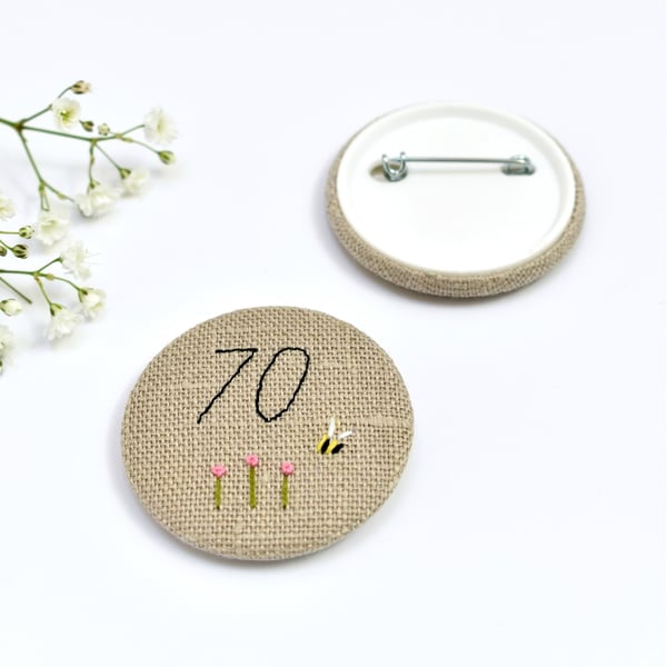 70th birthday badge, 70 badge, 70th birthday pin, birthday age badge