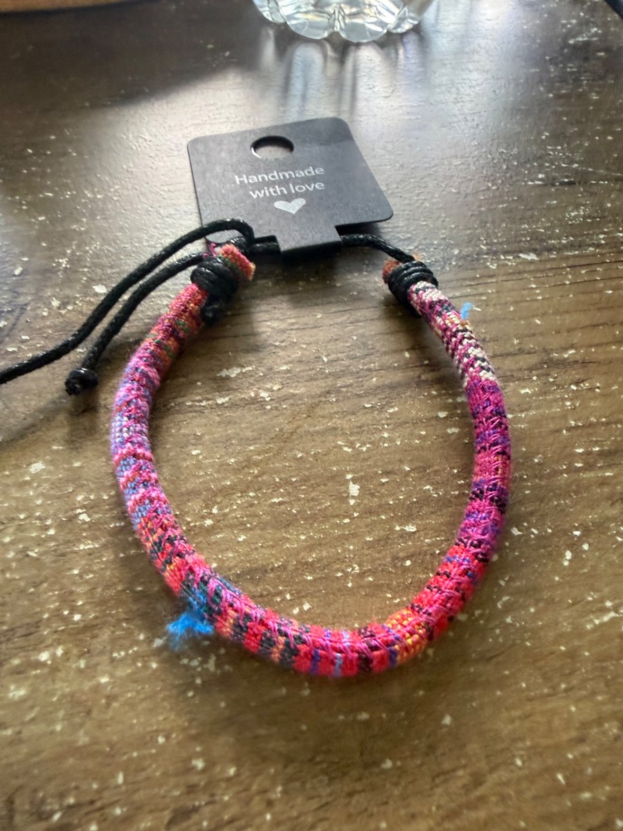 Handmade Pink Multicolor Adjustable Cord Bracelet