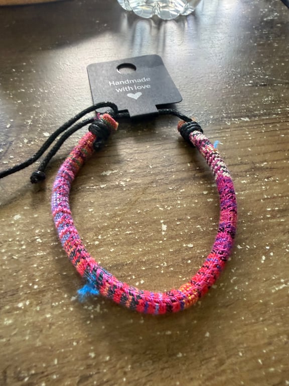 Handmade Pink Multicolor Adjustable Cord Bracelet