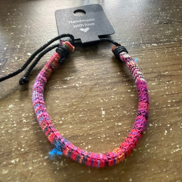 Handmade Pink Multicolor Adjustable Cord Bracelet