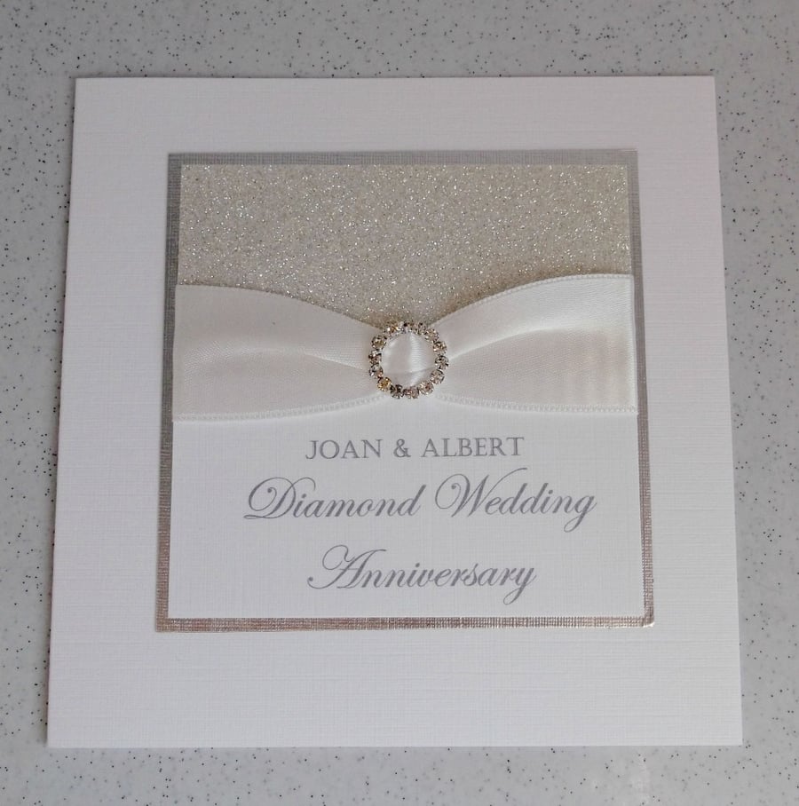 Handmade diamond 60th wedding anniversary card, modern, designer