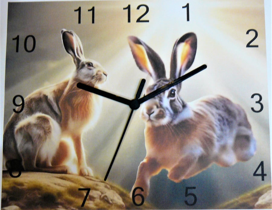 hare wall hanging clock brown hare