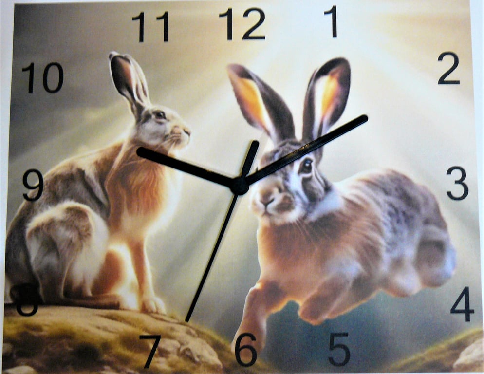 hare wall hanging clock brown hare