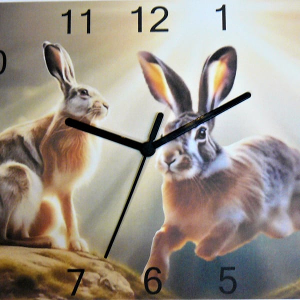 hare wall hanging clock brown hare