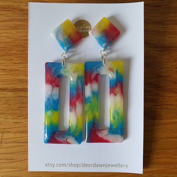 Colourful Retro Style Stud and Drop Earrings in Pearlescent Shades 