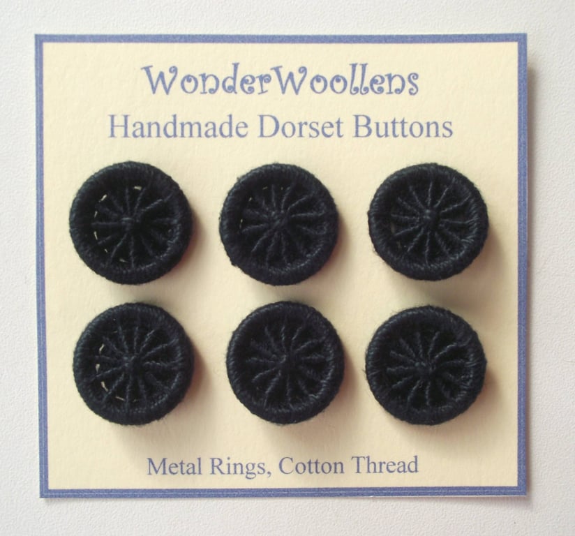 Dorset Buttons, Hand Crafted, Set of Six 2cm, Black