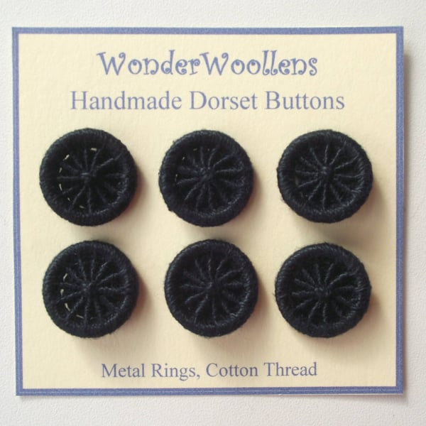 Dorset Buttons, Hand Crafted, Set of Six 2cm, Black