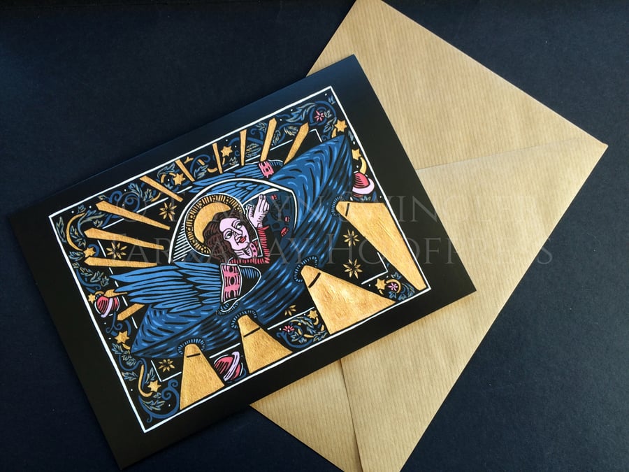 Westward Leading - A5 Greetings Card - Angel in a Flying Saucer