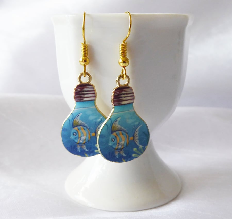 Lightbulb Angel Fish Earrings with gold plated ear wires