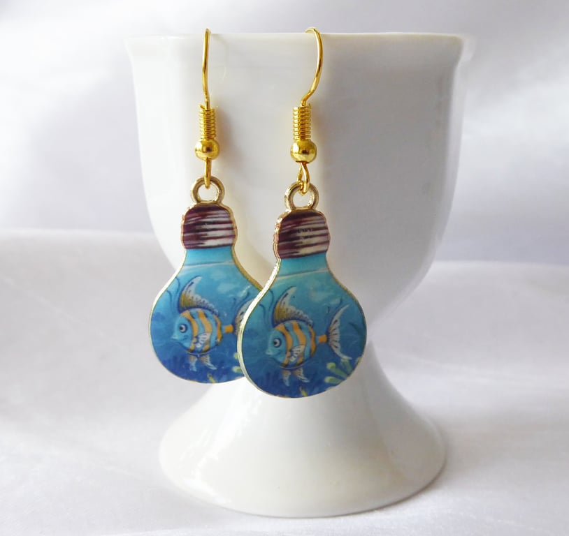 Lightbulb Angel Fish Earrings with gold plated ear wires