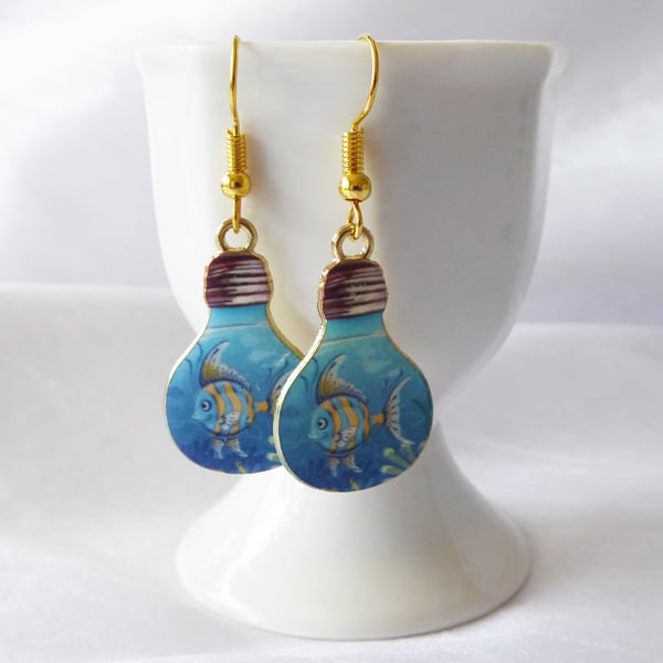 Lightbulb Angel Fish Earrings with gold plated ear wires