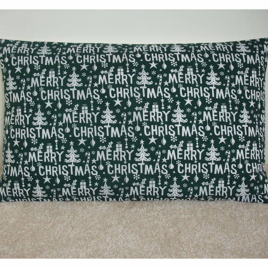 Christmas Cushion Cover Merry Christmas Covers Green Oblong 12x20